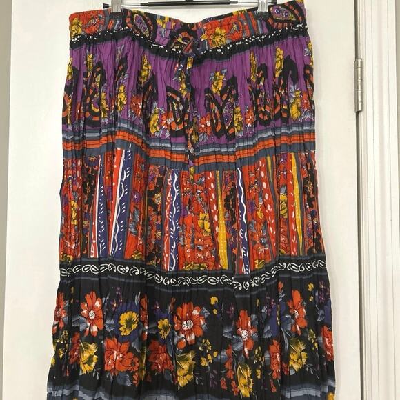Phool Cotton Jewel Tone Vintage 90s Pleated Maxi Skirt Boho Hippie India 1X - Picture 3 of 11